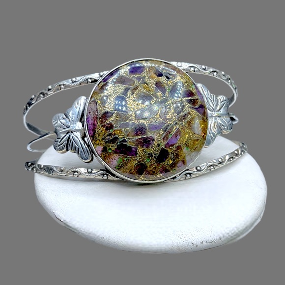 🌺ON SALE! HUGE Vintage Sterling & Natural Stone Bracelet - Picture 12 of 12